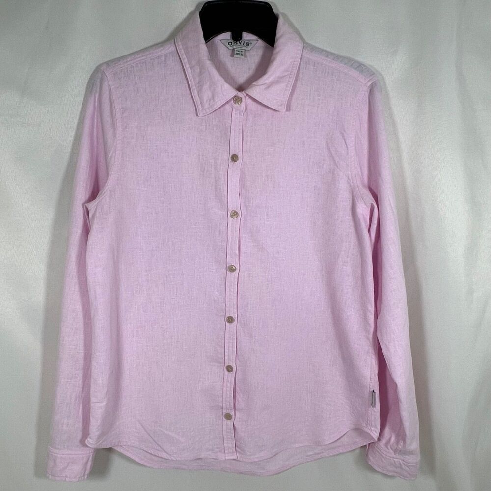 Orvis Pink Linen Blend Button Down Shirt Women’s S Lightweight Coastal Soft